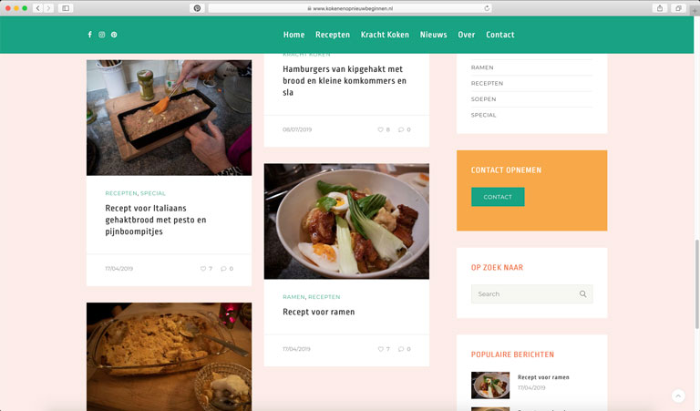 homepage Koken en Opnieuw Beginnen